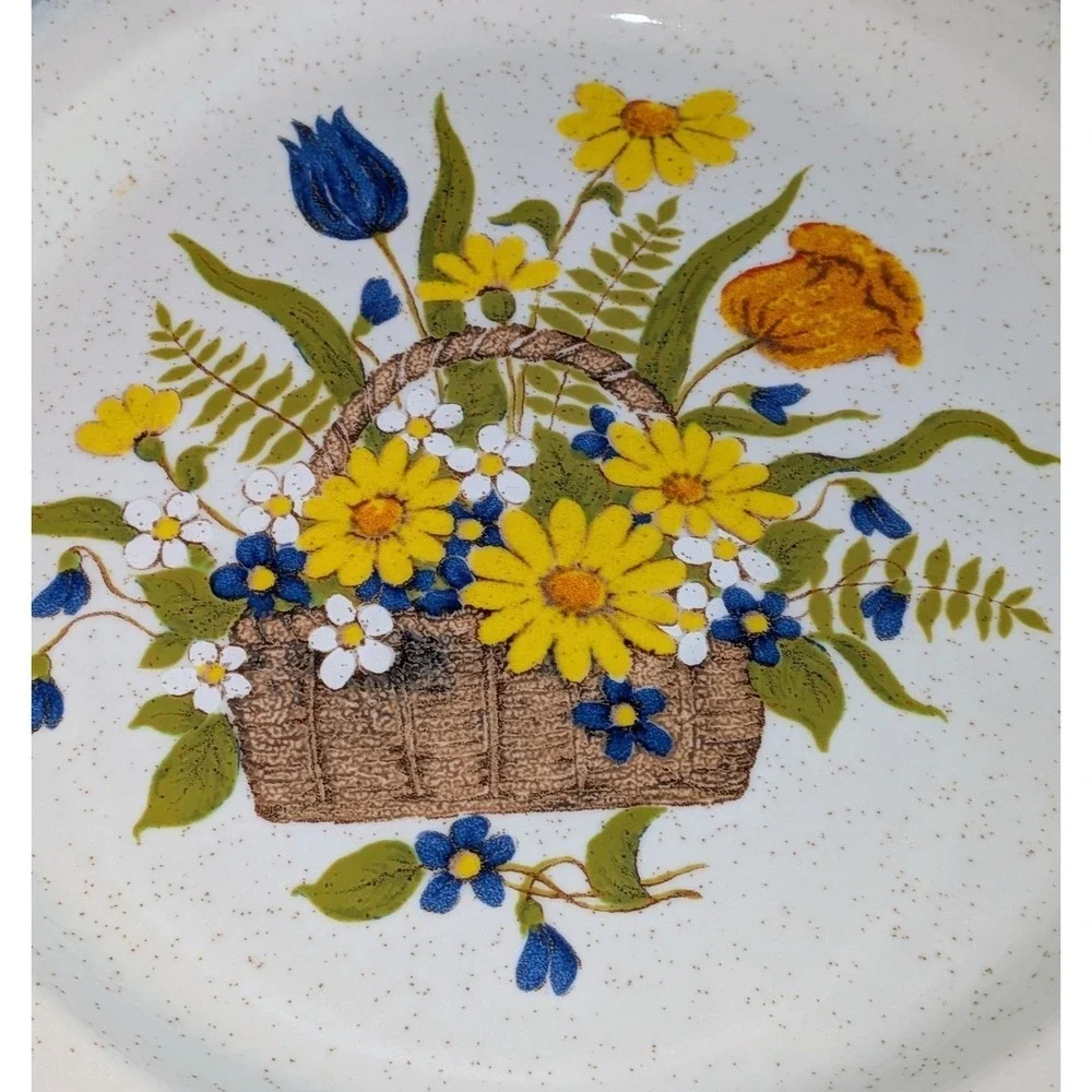Mikasa Country Club CA 508 Floral Stoneware Teacup and Saucer Set Japan Blue Rim